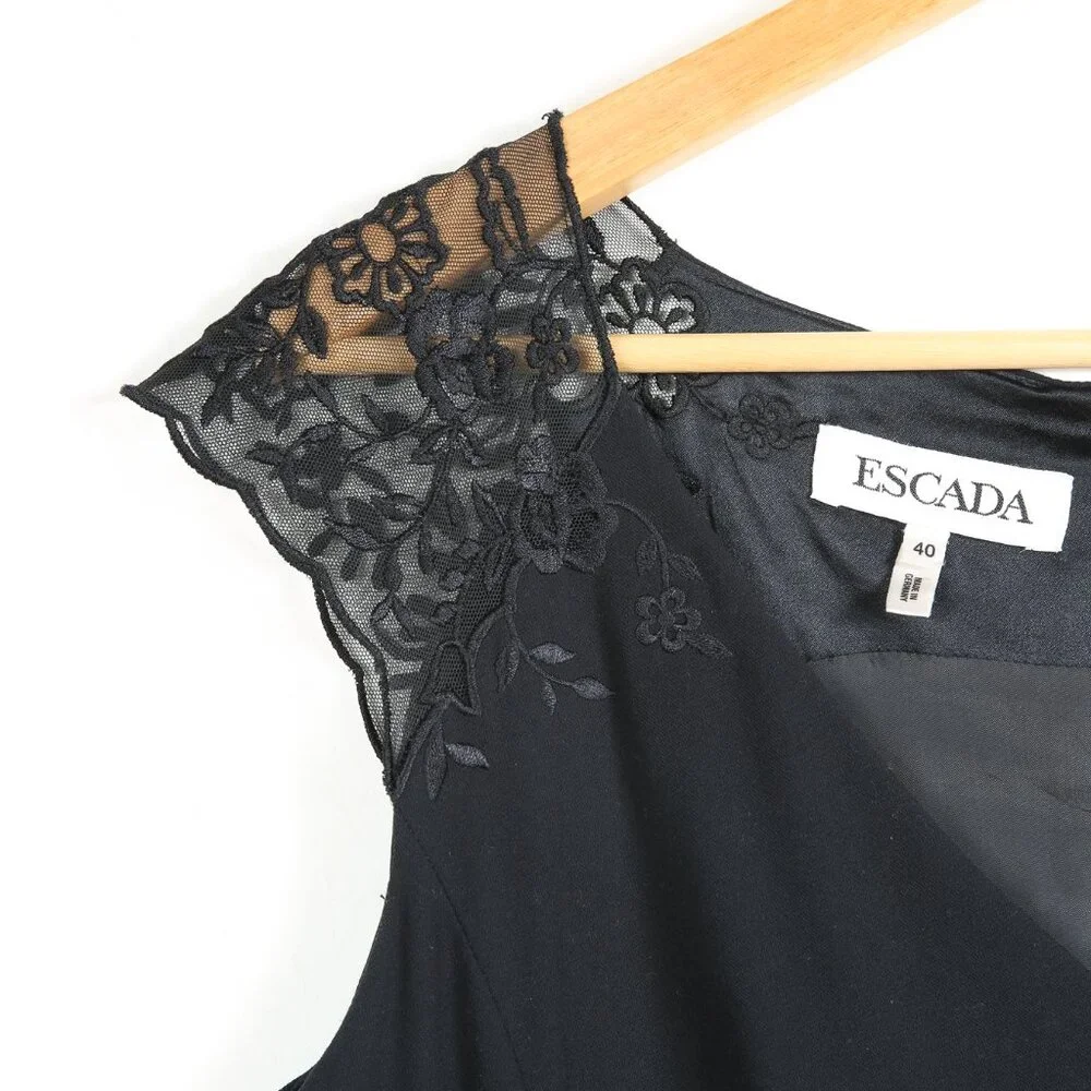 ESCADA Black Wool Blend Sheath Dress with Lace Capped Sleeves